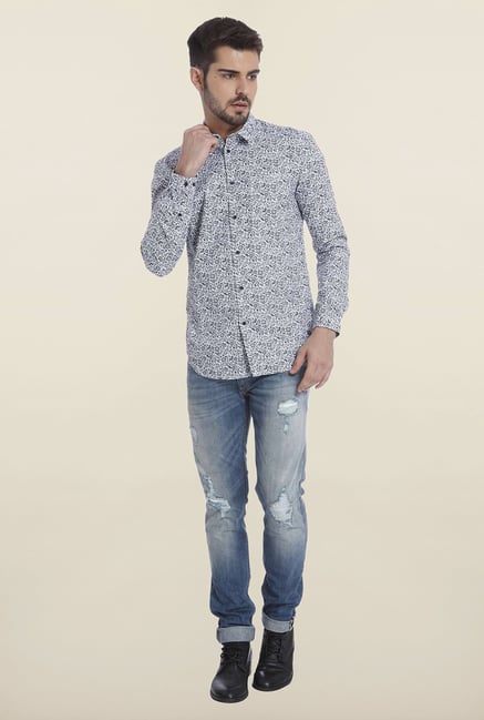 Jack & Jones White And Navy Printed Casual Shirt Jack & Jones White And Navy Printed Casual Shirt