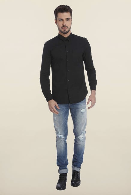 Jack & Jones Black Self Printed Casual Shirt Jack & Jones Black Self Printed Casual Shirt