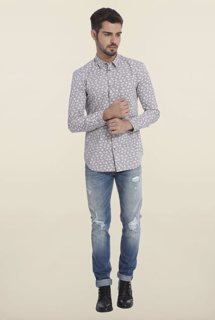 Jack & Jones Grey Printed Casual Shirt Jack & Jones Grey Printed Casual Shirt