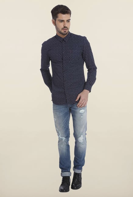 Jack & Jones Navy Printed Casual Shirt Jack & Jones Navy Printed Casual Shirt