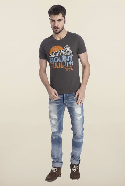Jack & Jones Dark Grey Graphic Print T Shirt Jack & Jones Dark Grey Graphic Print T Shirt