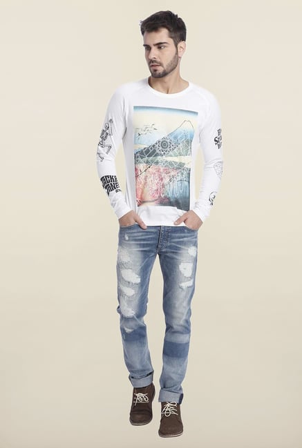 Jack & Jones White Graphic Full Sleeves T Shirt Jack & Jones White Graphic Full Sleeves T Shirt