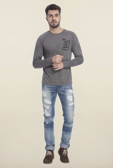 Jack & Jones Grey Full Sleeves T Shirt Jack & Jones Grey Full Sleeves T Shirt