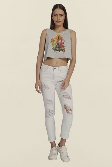 Vero Moda Light Grey Printed Top Vero Moda Light Grey Printed Top