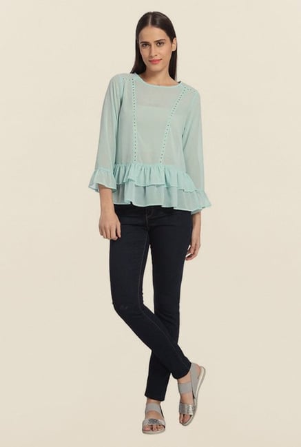 Vero Moda Canal Blue Solid Top Vero Moda Canal Blue Solid Top