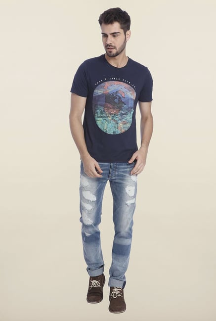 Jack & Jones Navy Graphic Crew Neck T Shirt Jack & Jones Navy Graphic Crew Neck T Shirt