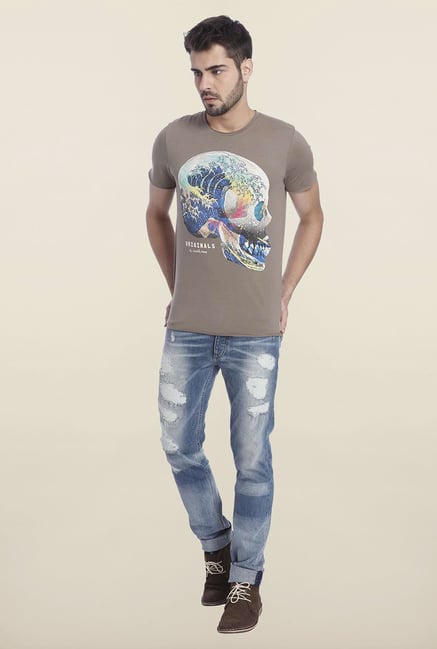 Jack & Jones Light Brown Crew Neck T Shirt Jack & Jones Light Brown Crew Neck T Shirt