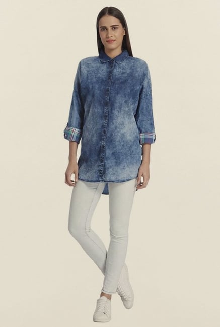 Vero Moda Blue Denim Tie Dye Shirt Vero Moda Blue Denim Tie Dye Shirt