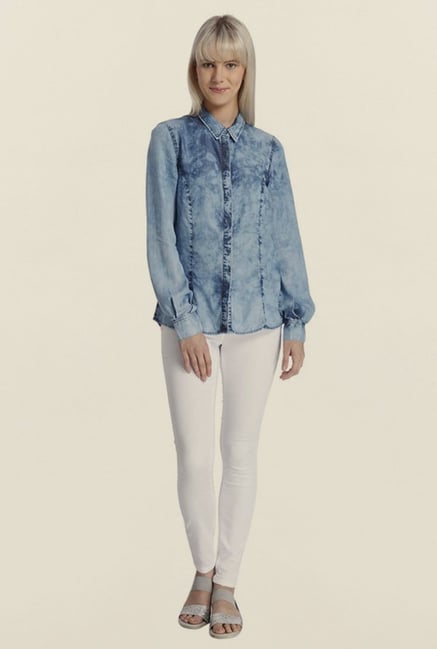 Vero Moda Blue Denim Tie Dye Shirt Vero Moda Blue Denim Tie Dye Shirt