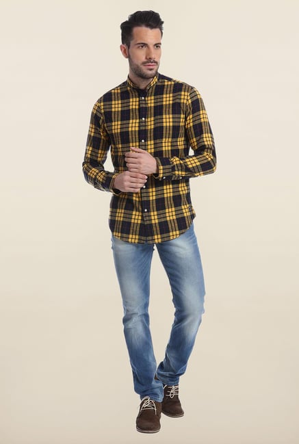 Jack & Jones Yellow And Black Checks Casual Shirt Jack & Jones Yellow And Black Checks Casual Shirt