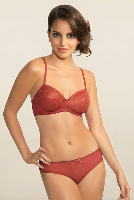 Amante Brick Red Padded Lace Bra Amante Brick Red Padded Lace Bra