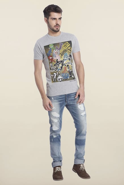 Jack & Jones Light Grey Crew Neck T Shirt Jack & Jones Light Grey Crew Neck T Shirt