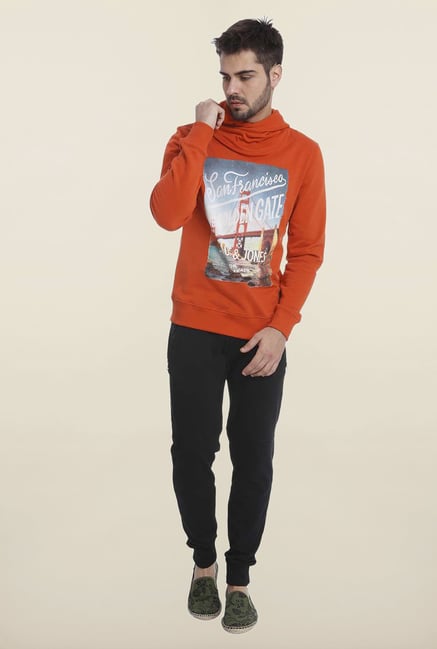 Jack & Jones Orange Graphic Printed Hoodie Jack & Jones Orange Graphic Printed Hoodie