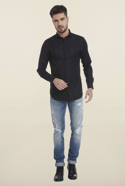 Jack & Jones Black Solid Casual Shirt Jack & Jones Black Solid Casual Shirt