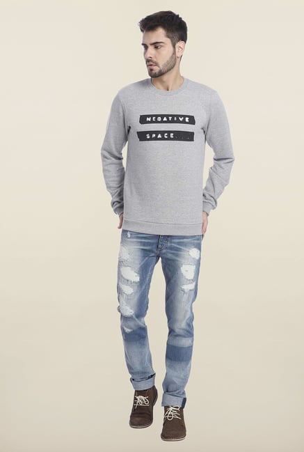 Jack & Jones Grey Solid Sweatshirt Jack & Jones Grey Solid Sweatshirt