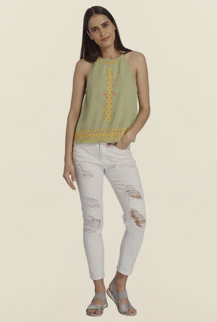 Vero Moda Golf Green Embroidered Top Vero Moda Golf Green Embroidered Top