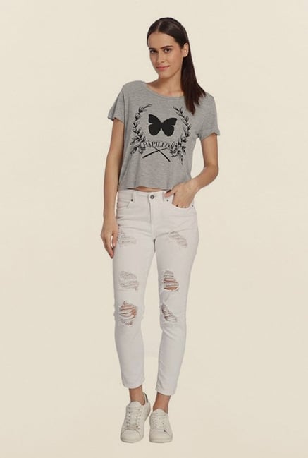 Vero Moda Light Grey Printed Top Vero Moda Light Grey Printed Top