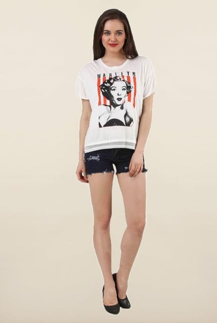Marilyn Monroe Off White Printed Cotton Top Marilyn Monroe Off White Printed Cotton Top