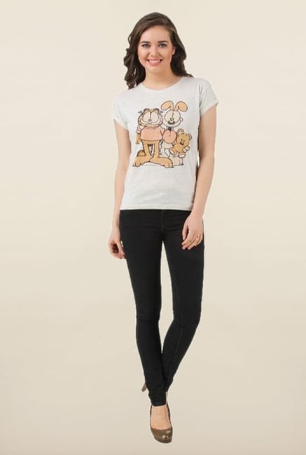Garfield Oatmeal Crew Neck Printed Top Garfield Oatmeal Crew Neck Printed Top