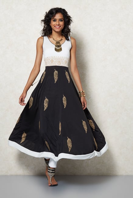 Ira Soleil White And Black Feather Print Kurta Ira Soleil White And Black Feather Print Kurta