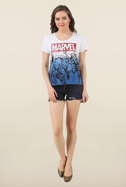Marvel Comics White Ombre Top Marvel Comics White Ombre Top