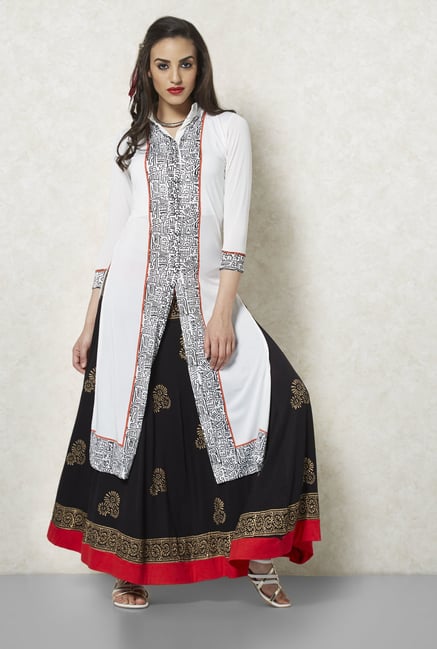 Ira Soleil White Printed Long Kurta Ira Soleil White Printed Long Kurta