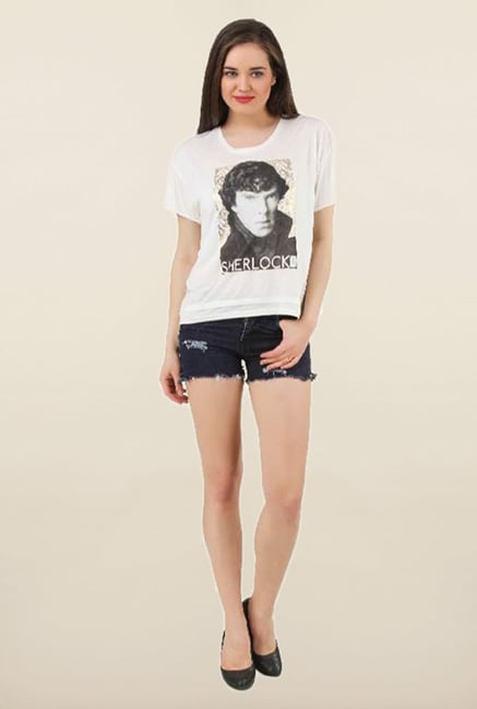 Sherlock Holmes Off White Printed Cotton Top Sherlock Holmes Off White Printed Cotton Top