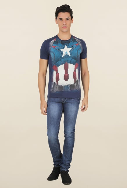 Captain America Navy Cotton T Shirt Captain America Navy Cotton T Shirt