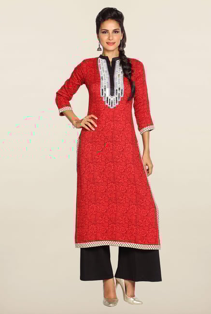 Soch Red & Black Cotton Kurta Suit Set Soch Red & Black Cotton Kurta Suit Set