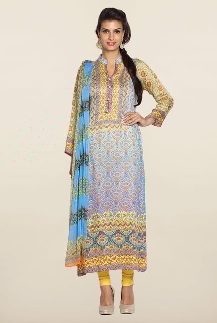 Soch Sky Blue & Yellow Cotton Kurta Suit Set Soch Sky Blue & Yellow Cotton Kurta Suit Set
