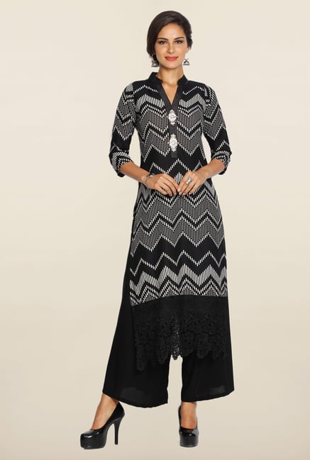 Soch Black & White Cotton Kurta Suit Set Soch Black & White Cotton Kurta Suit Set