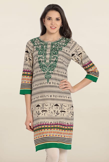 Soch Beige Printed Cotton Kurta Soch Beige Printed Cotton Kurta