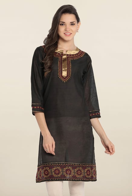 Soch Black Embroidered Cotton Kurta Soch Black Embroidered Cotton Kurta