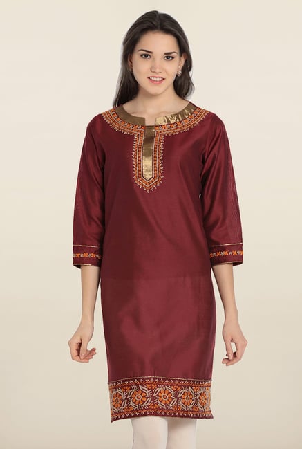 Soch Maroon Embroidered Cotton Kurta Soch Maroon Embroidered Cotton Kurta
