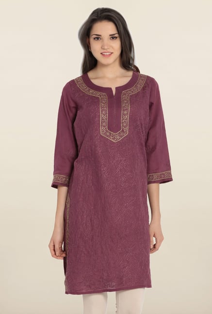 Soch Wine Embroidered Cotton Kurta Soch Wine Embroidered Cotton Kurta