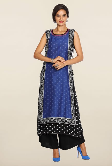 Soch Blue & Black Chanderi Silk Kurta Suit Set Soch Blue & Black Chanderi Silk Kurta Suit Set