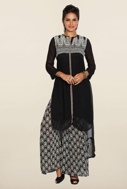 Soch Black & White Printed Kurti Suit Set Soch Black & White Printed Kurti Suit Set