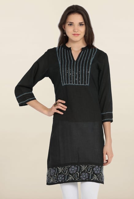 Soch Black Embroidered Cotton Kurta Soch Black Embroidered Cotton Kurta