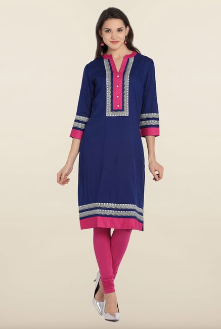 Soch Royal Blue & Pink Embroidered Cotton Kurta Soch Royal Blue & Pink Embroidered Cotton Kurta