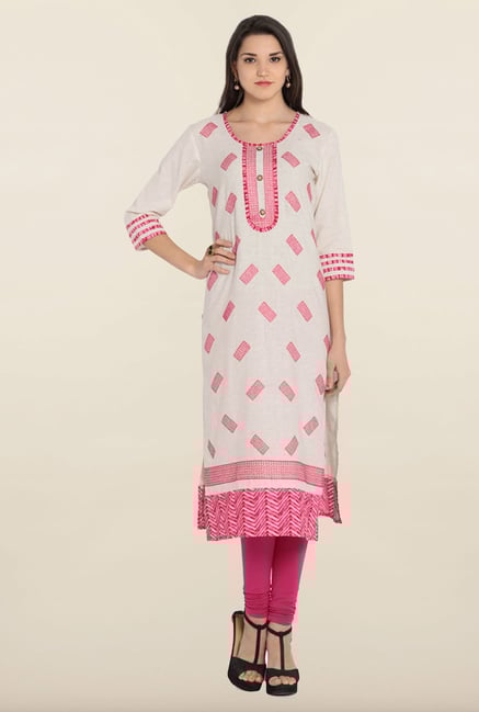 Soch White & Pink Embroidered Khadi Kurta Soch White & Pink Embroidered Khadi Kurta