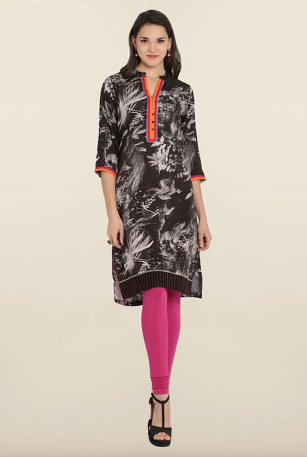 Soch Black & White Floral Printed Cotton Kurta Soch Black & White Floral Printed Cotton Kurta