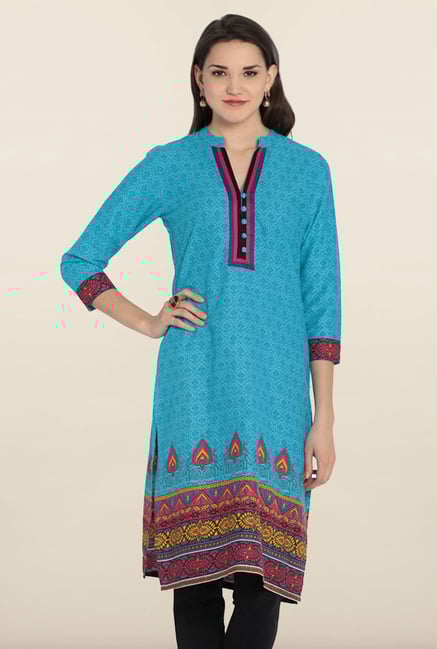 Soch Blue Printed Cotton Kurta Soch Blue Printed Cotton Kurta