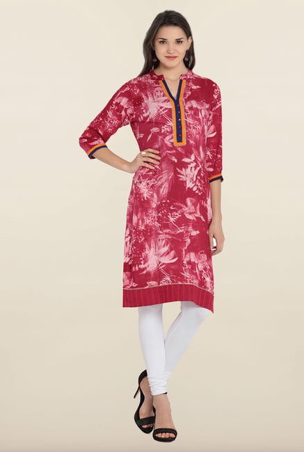 Soch Pink & White Floral Printed Kurta Soch Pink & White Floral Printed Kurta