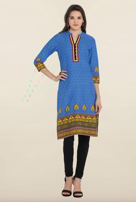 Soch Royal Blue Printed Cotton Kurta Soch Royal Blue Printed Cotton Kurta