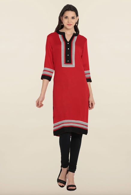Soch Red Embroidered Cotton Kurta Soch Red Embroidered Cotton Kurta