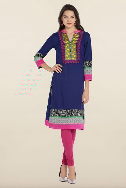 Soch Navy Blue Embroidered Cotton Kurta Soch Navy Blue Embroidered Cotton Kurta