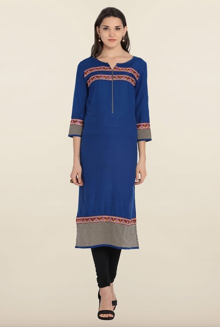 Soch Royal Blue & Beige Printed Kurta Soch Royal Blue & Beige Printed Kurta