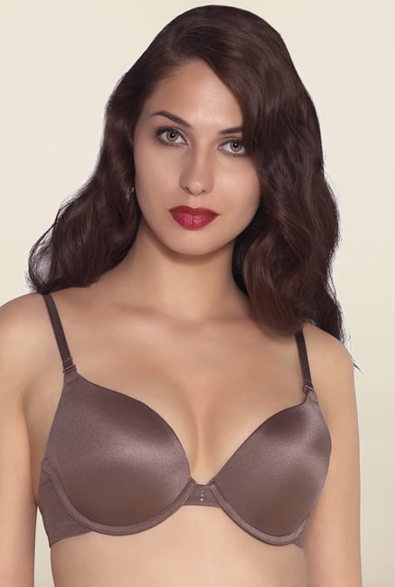 Amante Mushroom Solid Padded Plunge Bra Amante Mushroom Solid Padded Plunge Bra