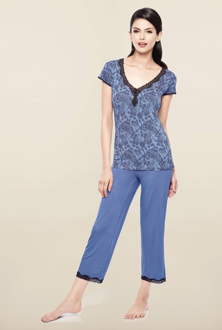 Amante Blue Printed Sleep Tees Amante Blue Printed Sleep Tees
