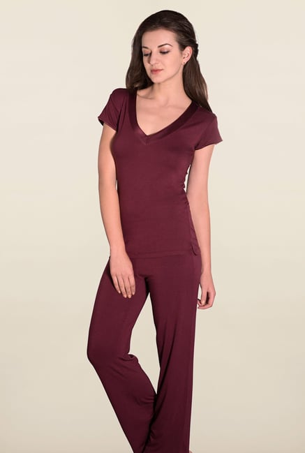 Amante Maroon Solid Sleep Tees Amante Maroon Solid Sleep Tees
